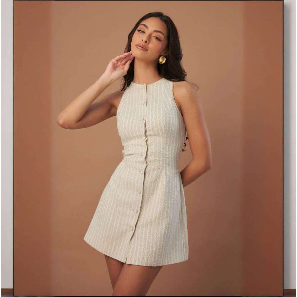 Summer Women's Solid Color Button Tie Waist Fashion Short Dress B5