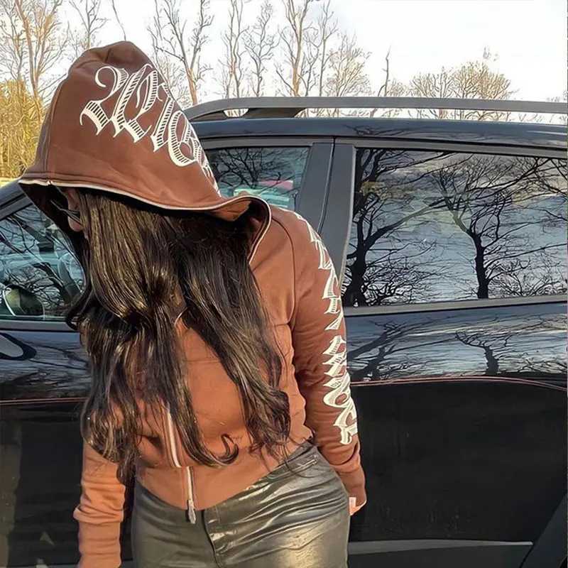 2K Hip Hop Letter Printed Zip Up Hoodie Women Cardigan Blue Sweatshirts Gothic Punk Clothing New Fashion Streetwear 90s Jackets X2507151