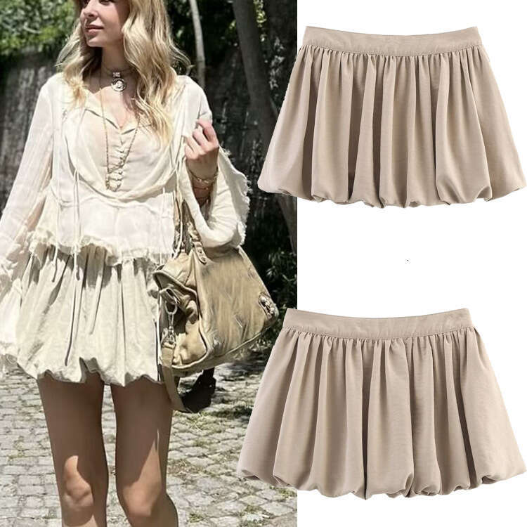 TRAFZA Spring New Women's Fashion Simple Versatile Lantern Mini Skirt B5