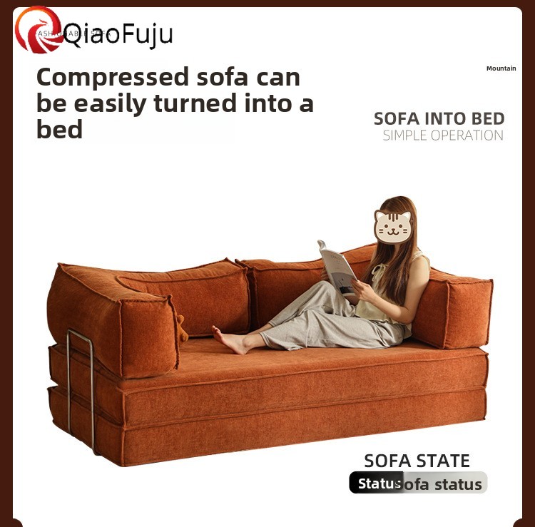 2-in-1 Folding Sofa Bed with Pillow Compression Sofa Corduroy Vintage Straight Fabric Teddy Sofa for Living Room compressed sofa couch in a box 4-pers