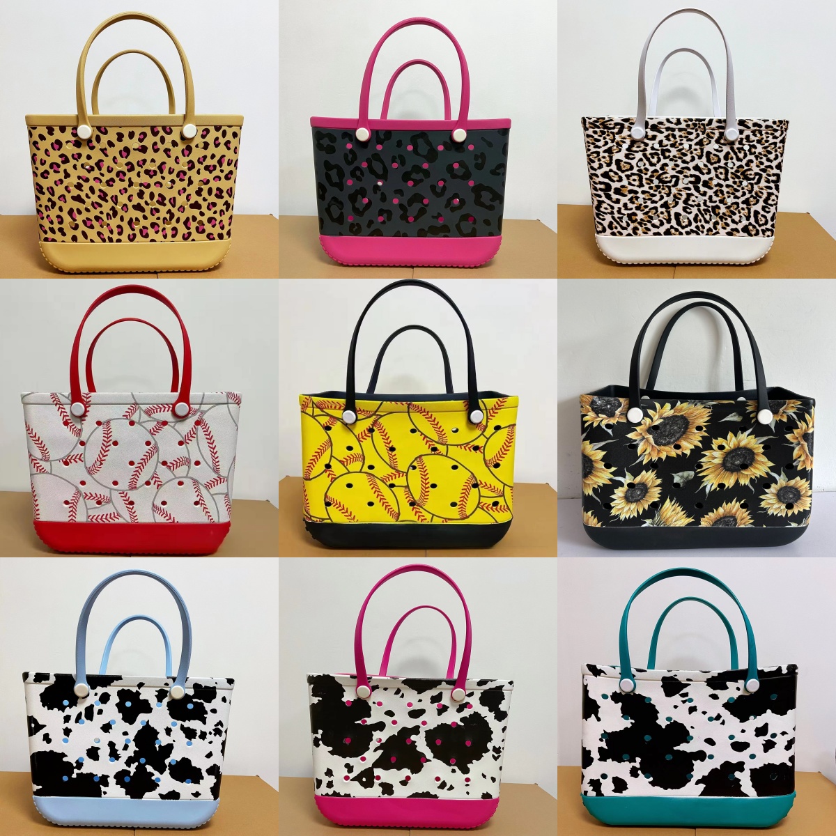 Fashion Women Summer Beach Bags XL Silicone Custom Tote Cow Leopard Print Eva Plastic Rubber Bogs Bags Shopping Baskets 0715