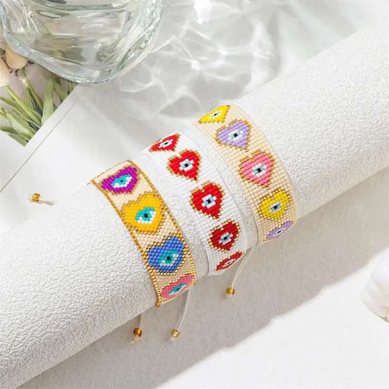 Boho Multicolor Miyuki Beads Heart Bracelet for Women Yoga Jewelry Bangle Charm Handmade Woven Rope Wristband waterproof Gift 250712