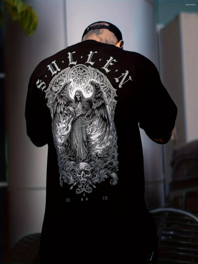 Men's T Shirts Sullen Demonic Angel Tattoo Lifestyle Graphic Sullween Standard Short Sleeve Tee Black Casual Crew Neck Cotton