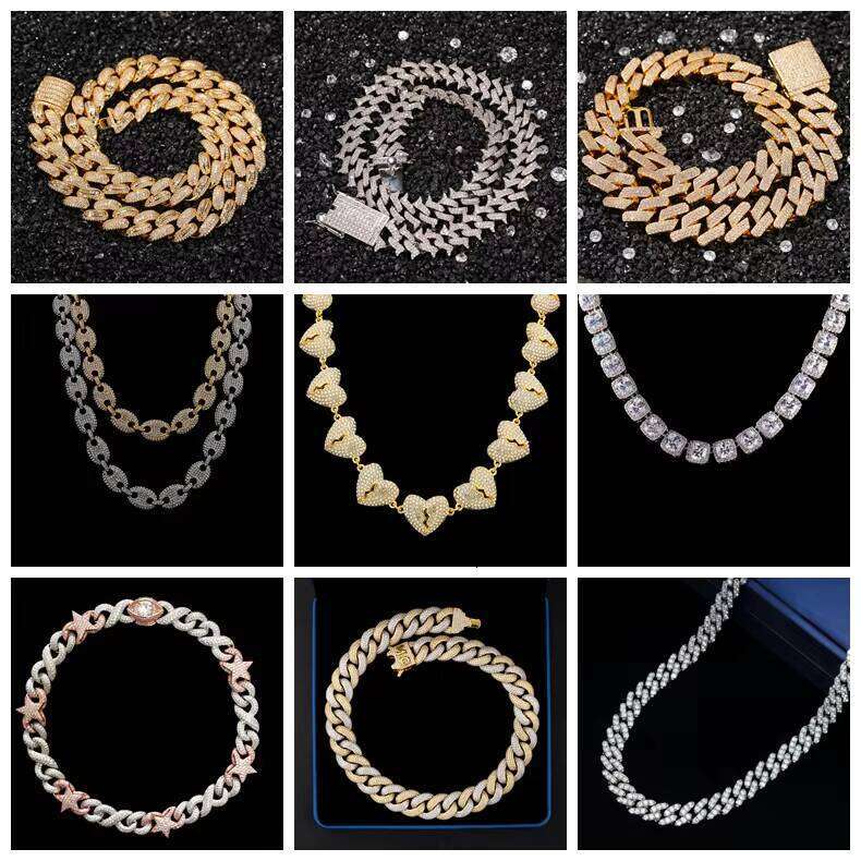 Custom Prong Mossanite Miami in Sier Pass Dia Test VVS Moissanite Cuban Link Chain