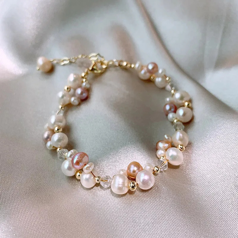 100% Natural Freshwater Pearl Crystal 14K Gold Filled Female Jewelry Sets For Women Necklace Bracelet Wholesale Gifts No Fade 250712