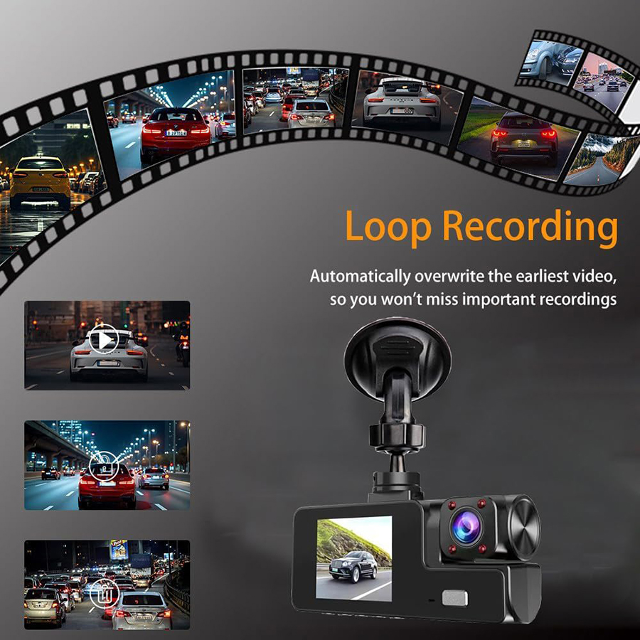 1080P FHD Car DVR Dash Camcorder Dual Cameras Front and Inside with Night Vision, Wireless App Control, Seamless Loop Recording