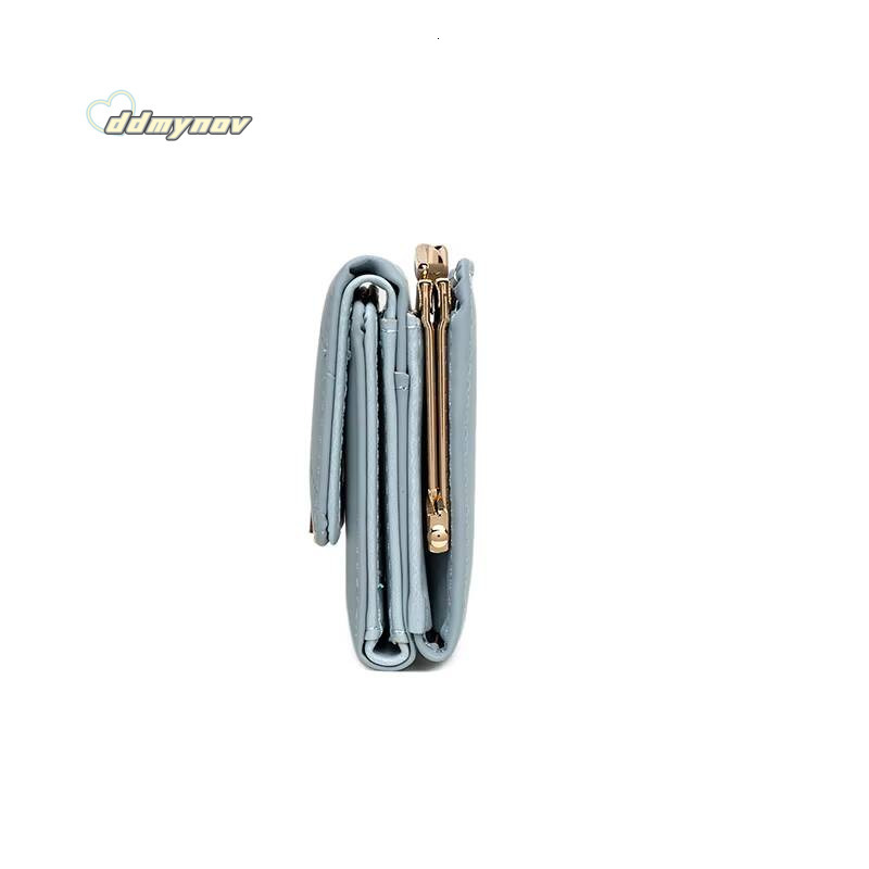 024 Womens summer new womens short wallet Japan and South Korea PU leather hardware buckle three fold bag high texture multi-c ddmynov