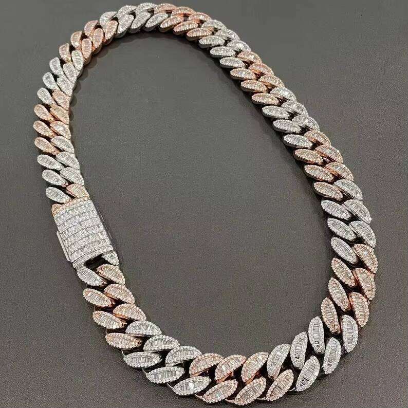Top jewelry necklace20 MM Iced Out Moissanite Baguette & Round Dia Studded Link Hip Hop Style Miami Cuban Chain for Men Women Gift Idea
