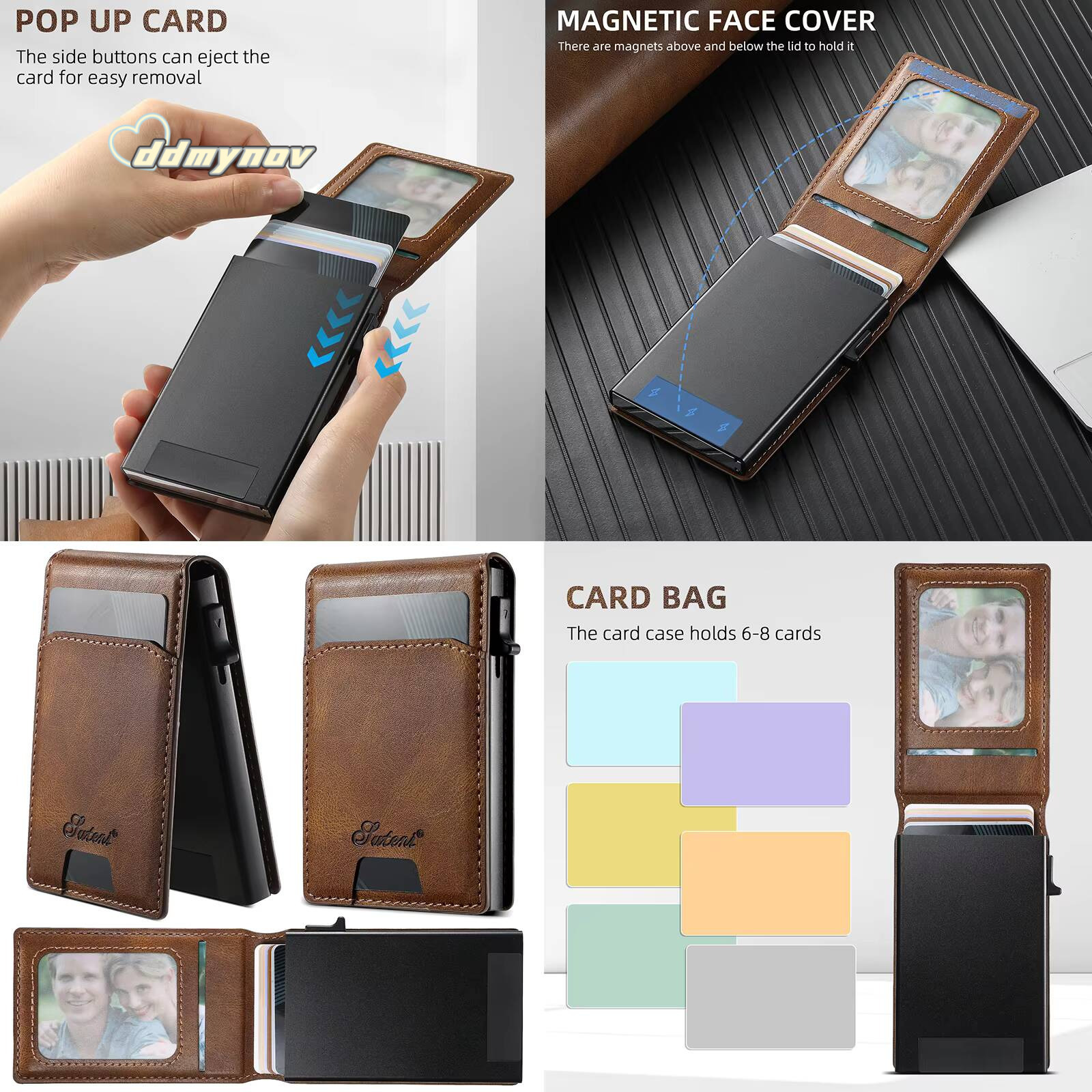 SUTENI For Men Magnetic Wallet Leather Holder Bracket Pressing Button Automatically Ejects the Card ddmynov