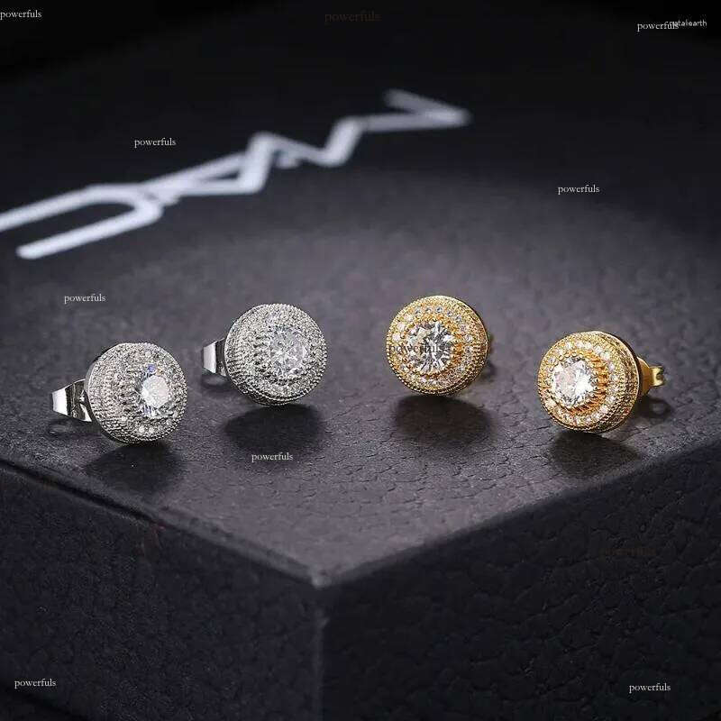 Stud Earrings Retro For Men Gold Color Punk Jewelry Iced Out Zircon Hip Hop Ear Ring Women's Accessories Wholesale OHE003