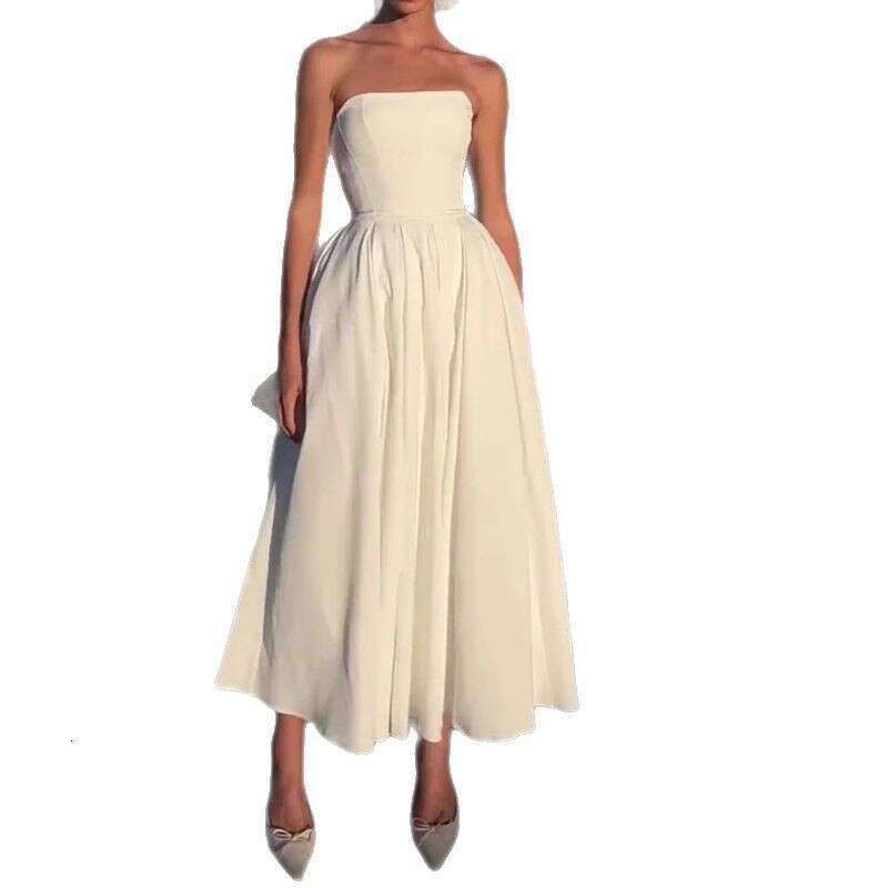 Sexy Women's Summer Outfit Fishbone Strapless Pure Desire Style Hot Girl Slim Fit Backless Midi Dress B5