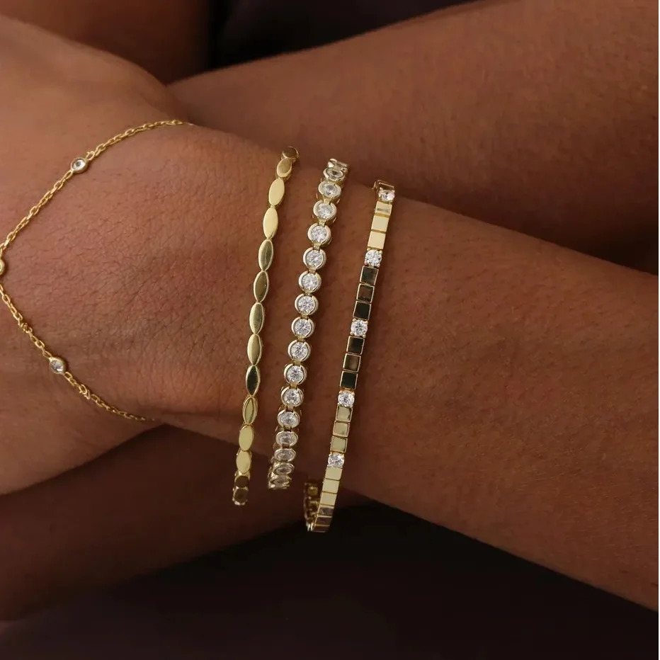 3MM Width Square Plain Beaded 5A Cubic Zirconia CZ Mix Sparking Tennis Chain Delicate Fashion Women Bracelet 250711