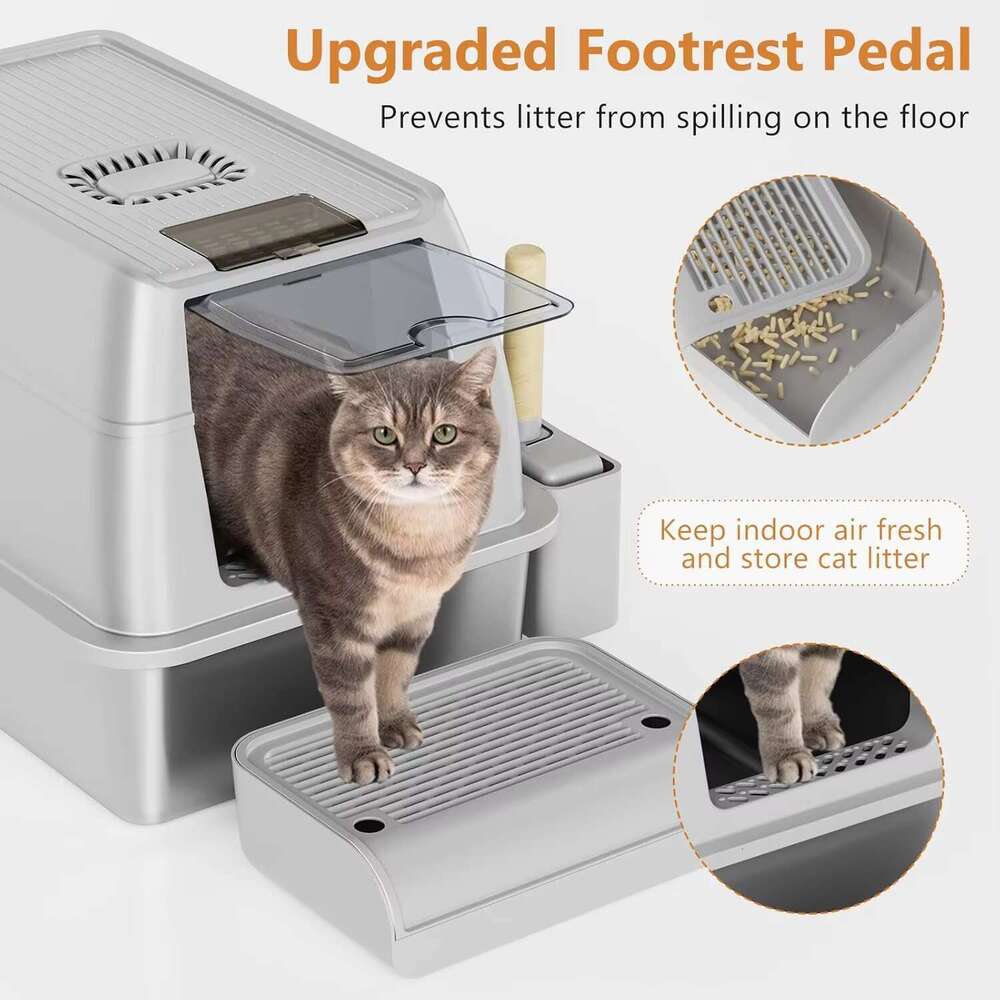 2025 Hot Sale Large Capacity Pet Toilet Splash-proof Fully Enclosed Stainless Steel Cat Litter Box