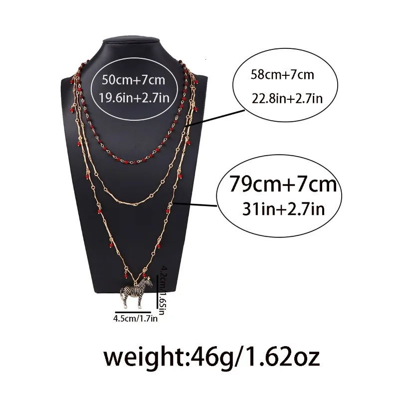 Trendy and Luxurious with Multiple Layers of Stacked Bead Chains Alloy Animal Zebra Pendant Necklace and Accessories 250711