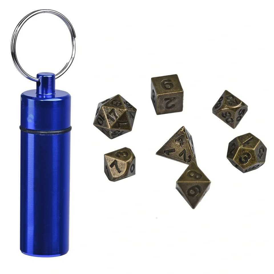 7pcs DND Mini Antique Iron Dice Set Bronze Polyhedral Metal Game Dice Set Tiny Portable Dice for Game Players X250715