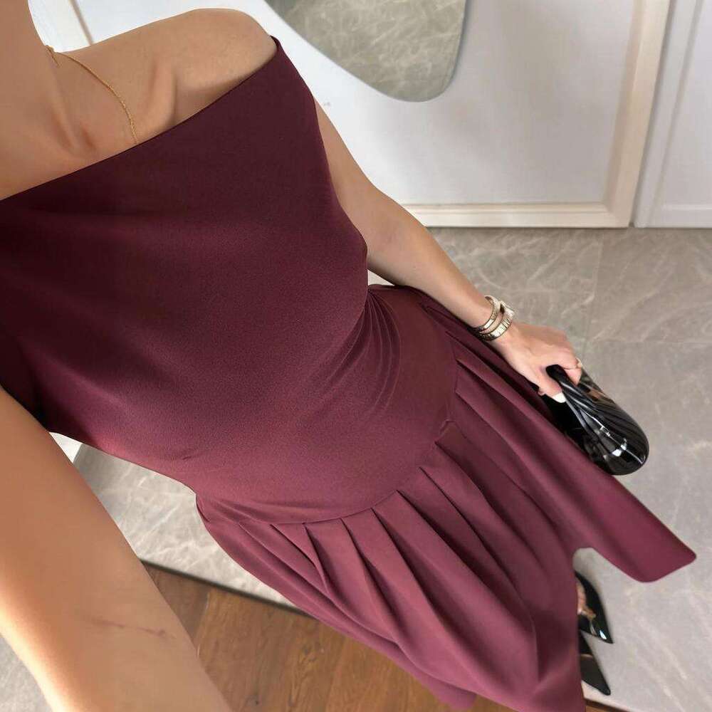 Summer New Style Asymmetrical Shoulder Patchwork Solid Color Sexy Women's Slim Fit Dress B5