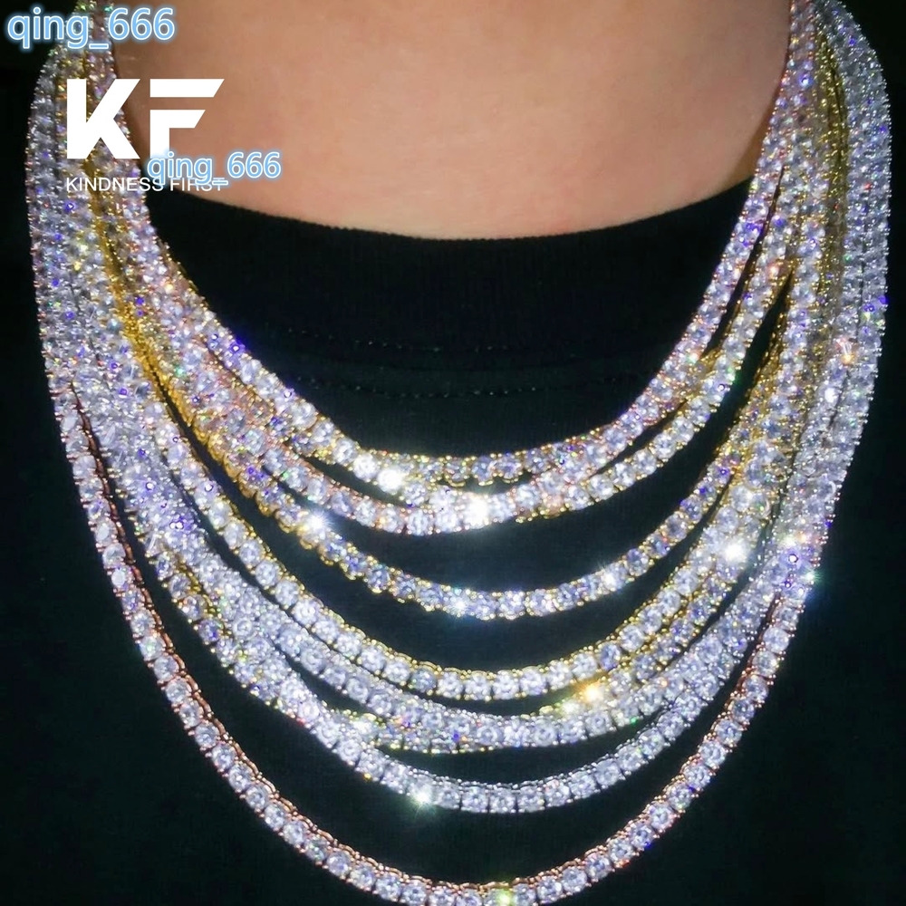 Hip Hop Iced Out Fine Jewelry Lab Diamond S925 Silver Vvs Moissanite Tennis Chain Necklace for Men Women