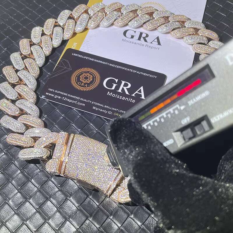 Hip hop jewelry bracelet necklace25mm VVS Moissanite Necklace Fine Jewelry Sterling Sier Gold Finish Hip Hop Miami Cuban Chain Men's Inspiration