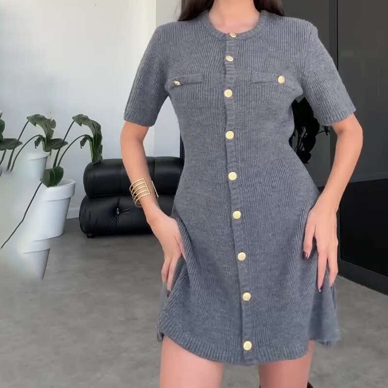Spring New Women's Knitted Sweater Short Button Sexy Fashion Comfortable Dress B5