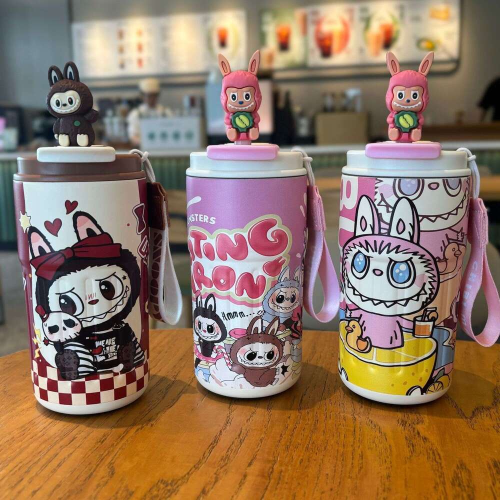 316 stainless steel water bottle Cartoon Pattern Coffee Matra labubu Doll New Series Water Straw Insulated Cup Wholesale
