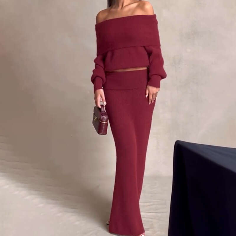 Women's Fashion Autumn New Strapless Sexy Off-Shoulder Midi Dress Elegant Set For Women B5