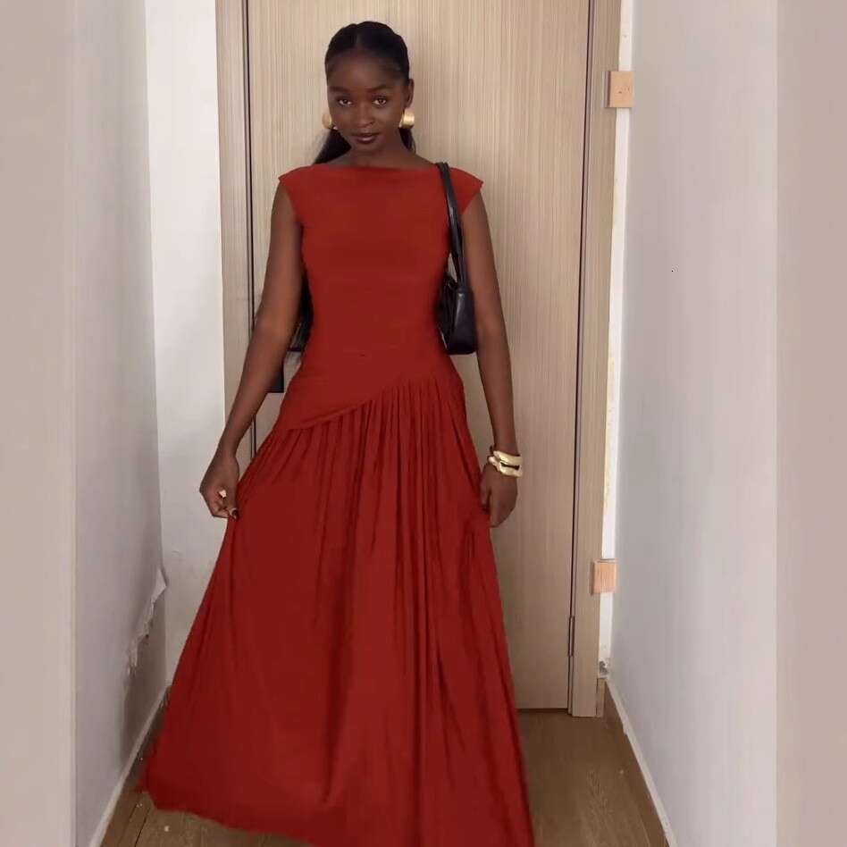 Elegant Asymmetrical Pleated Dress For Women Summer New Style Slim Fit Sleeveless B5