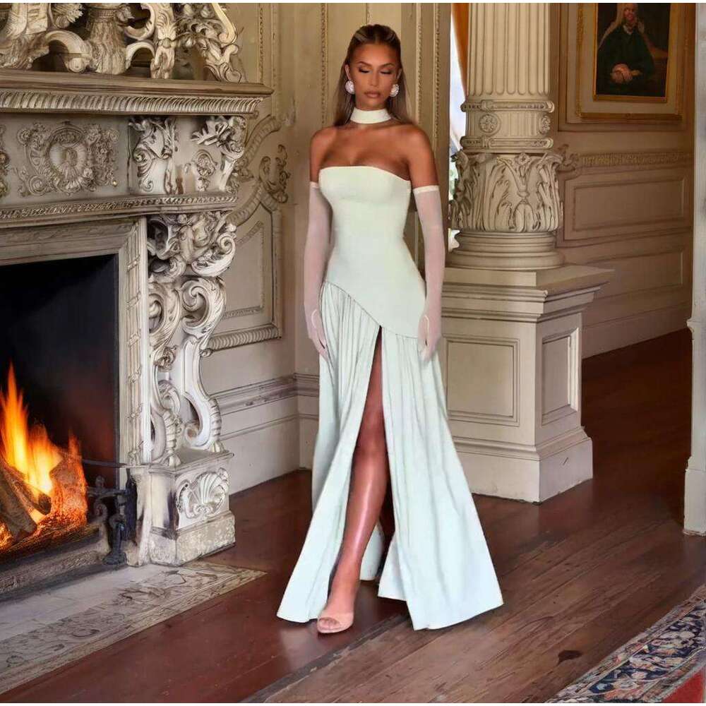 Summer New Women's Fashion Elegant Romantic Atmosphere Patchwork Pleated Strapless Dress B5