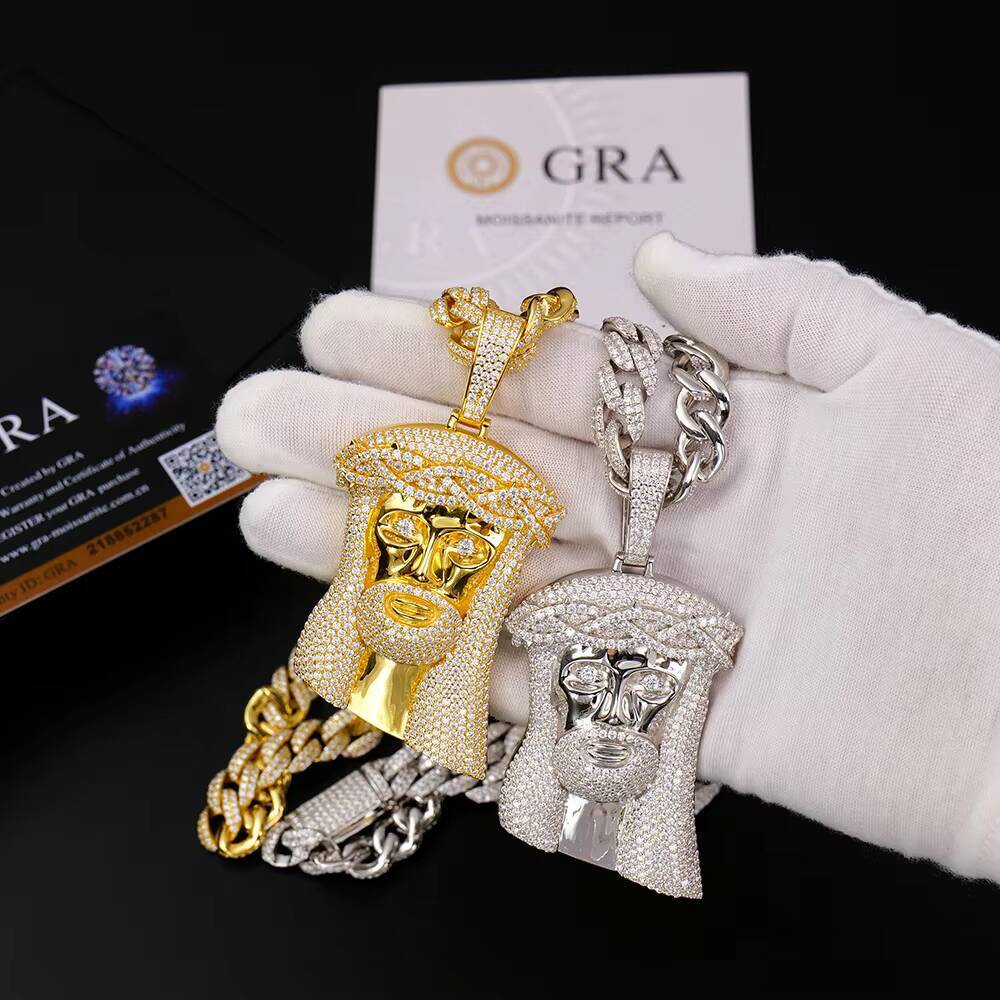 Custom 925 Silver Jewelry Hip Hop Ice Out Diamond Gra Vvs Cuban Tennis Necklace Chain Mossanite Moissanite Large Jesus Pendant