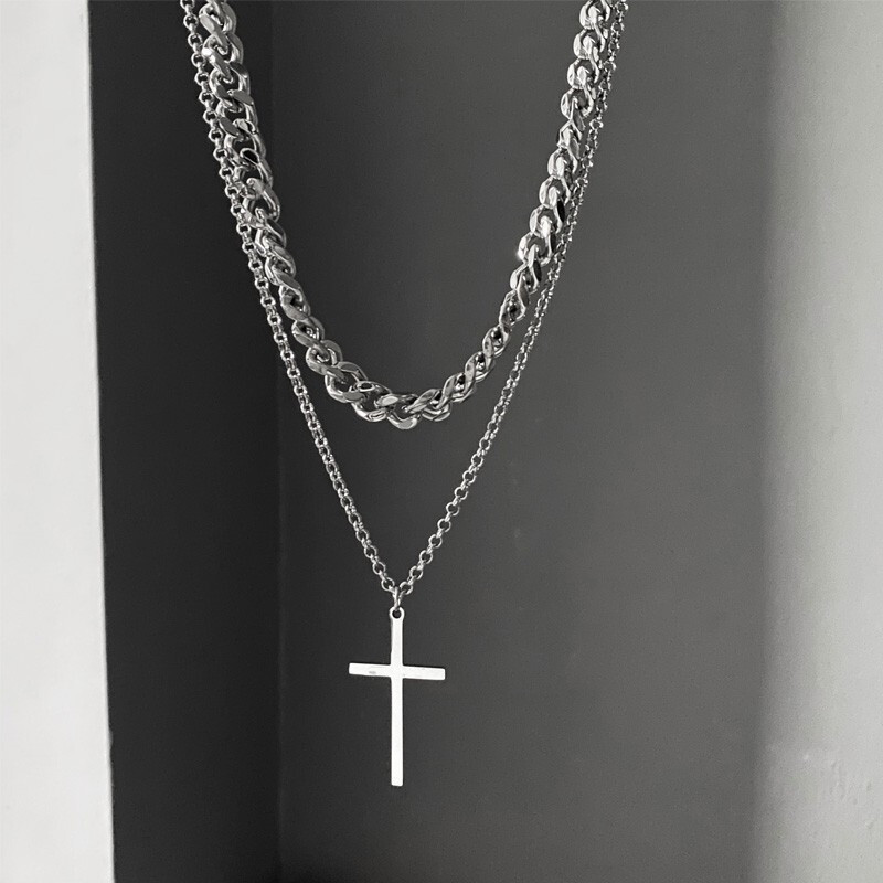 Luxury Jewelry Designer Jewelry Original Minimalist Double Layer Titanium Steel Cross Necklace For Men Hip Hop Stacked Multi-layer Chain For Women INS