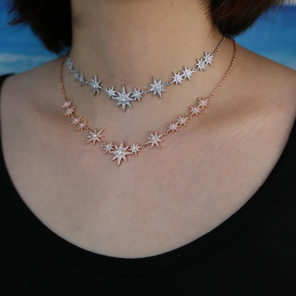 Summer Fashion Iced Out Bling Cz Star Starburst Charm Nchoker Necklaces For Women Delicate Charm Statement Jewelry Wholesale 250711