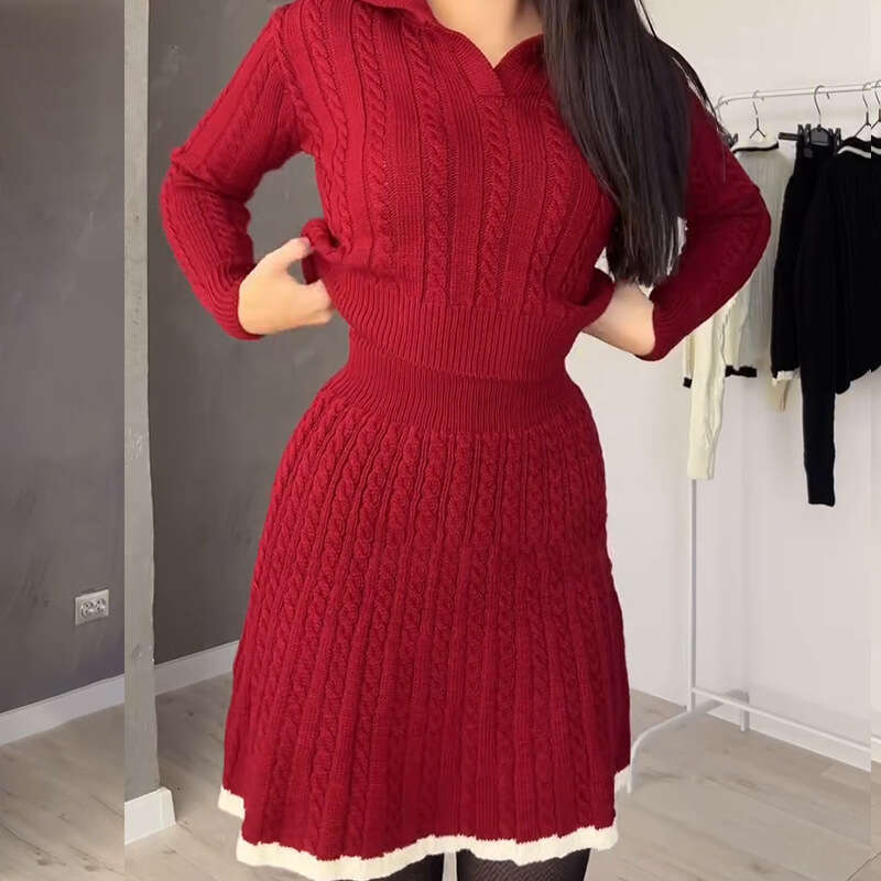 Autumn New Women's Knitted Long Sleeve Short Dress Professional Commuting Fashionable Elegant Set B5