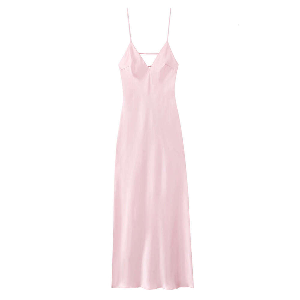 TRAFZA Women's Spring New Fashion Sexy Backless Satin Textured Camisole Dress B5