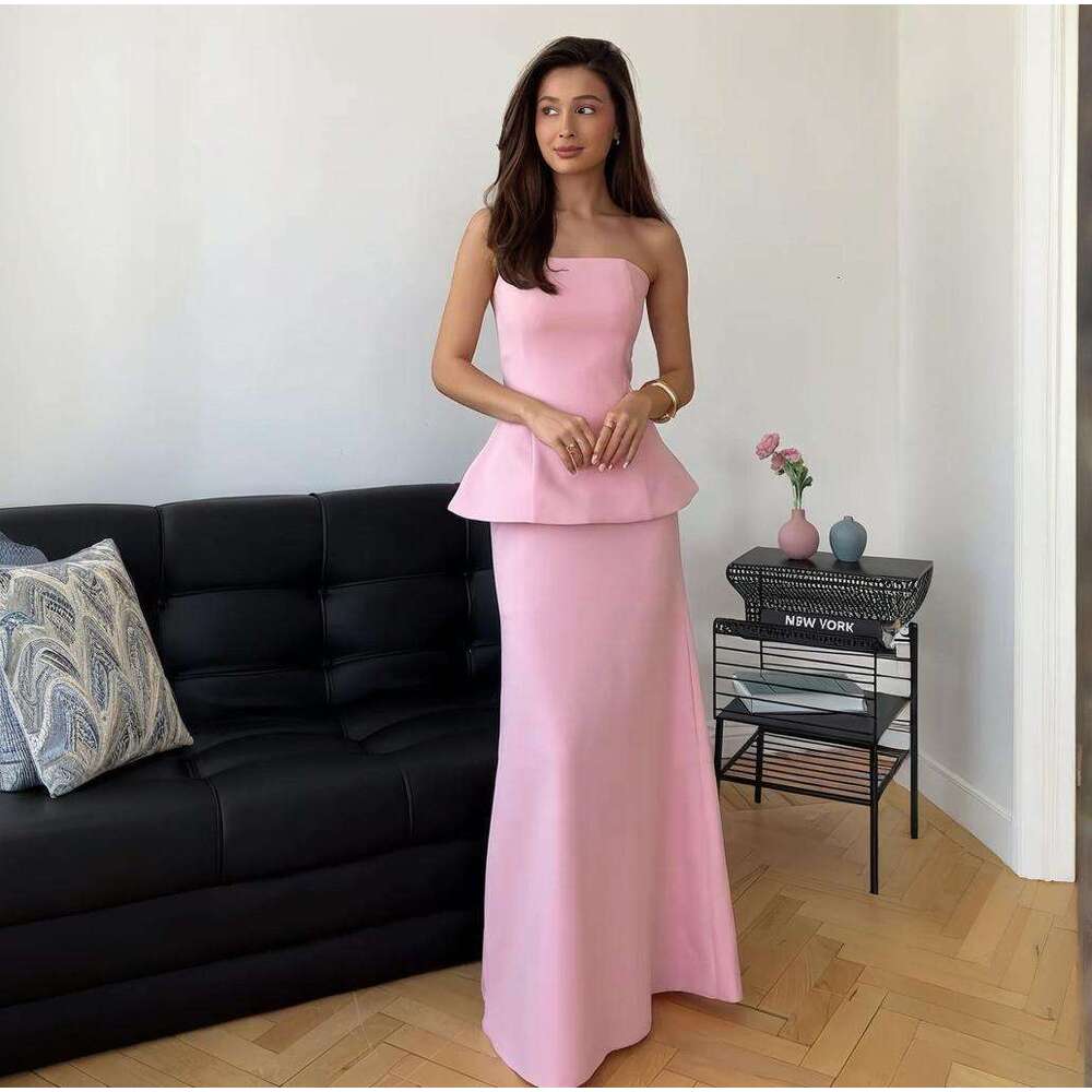 Spring New Women's Strapless Solid Color Skirt Elegant Fashion Set B5