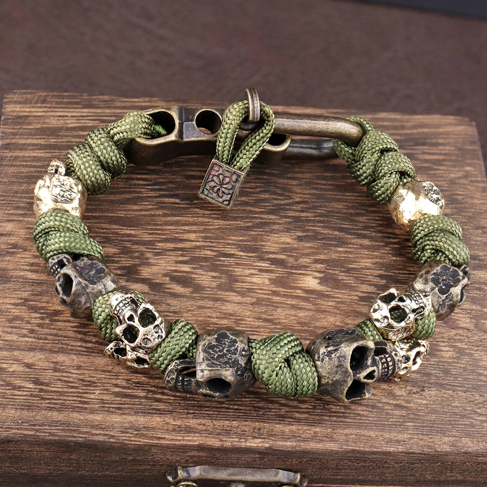 Retro Mens Skull Handmade Bracelet Gothic Skeleton Adjustable Woven Bangle Punk Motorcycle Amulet Jewelry Accessories Wholesale 250712