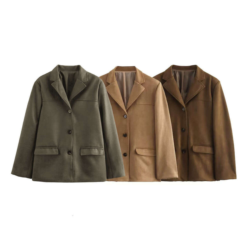 TRAFZA Autumn New Women's Suede Single-Breasted Loose Blazer Jacket B5