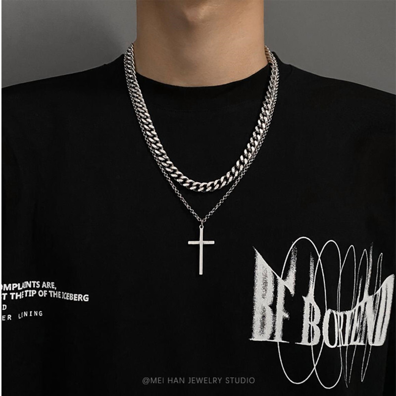 Luxury Jewelry Designer Jewelry Original Minimalist Double Layer Titanium Steel Cross Necklace For Men Hip Hop Stacked Multi-layer Chain For Women INS