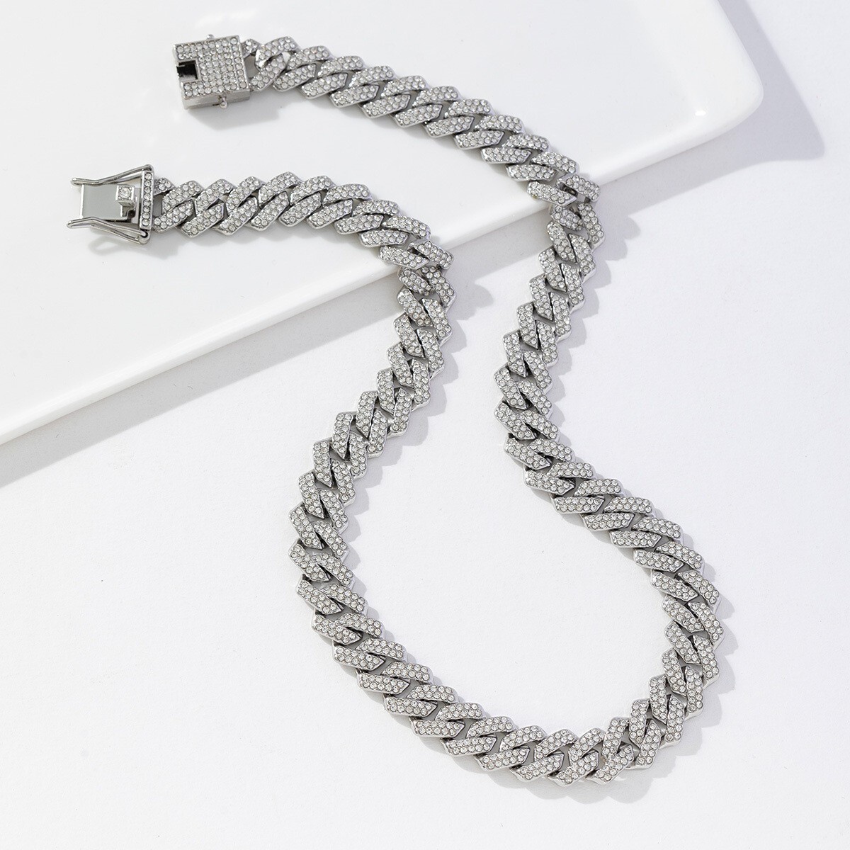 Luxury Jewelry Designer Jewelry Cross-border European And American Style Personality Hip-hop Alloy Diamond Chain Necklace Double Row Diamond Collarbon
