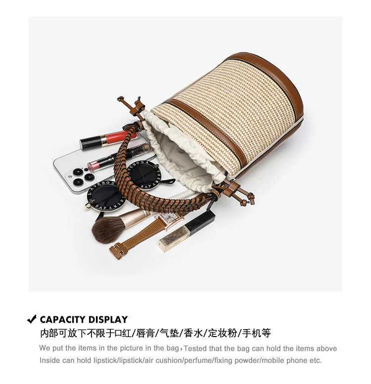 Fashion Straw Bucket Bag Weave Women Handbags Designer Panelled Shoulder Crossbody Bags Casual Summer Beach Small Tote Purse sac W250714