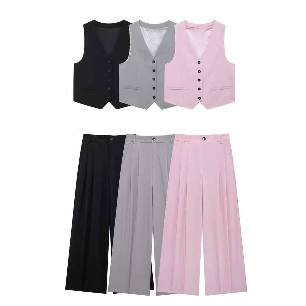 TRAFZA Autumn Versatile Fashion New Tie Strap Vest + Double Pleated Pants Women's Clothing B5