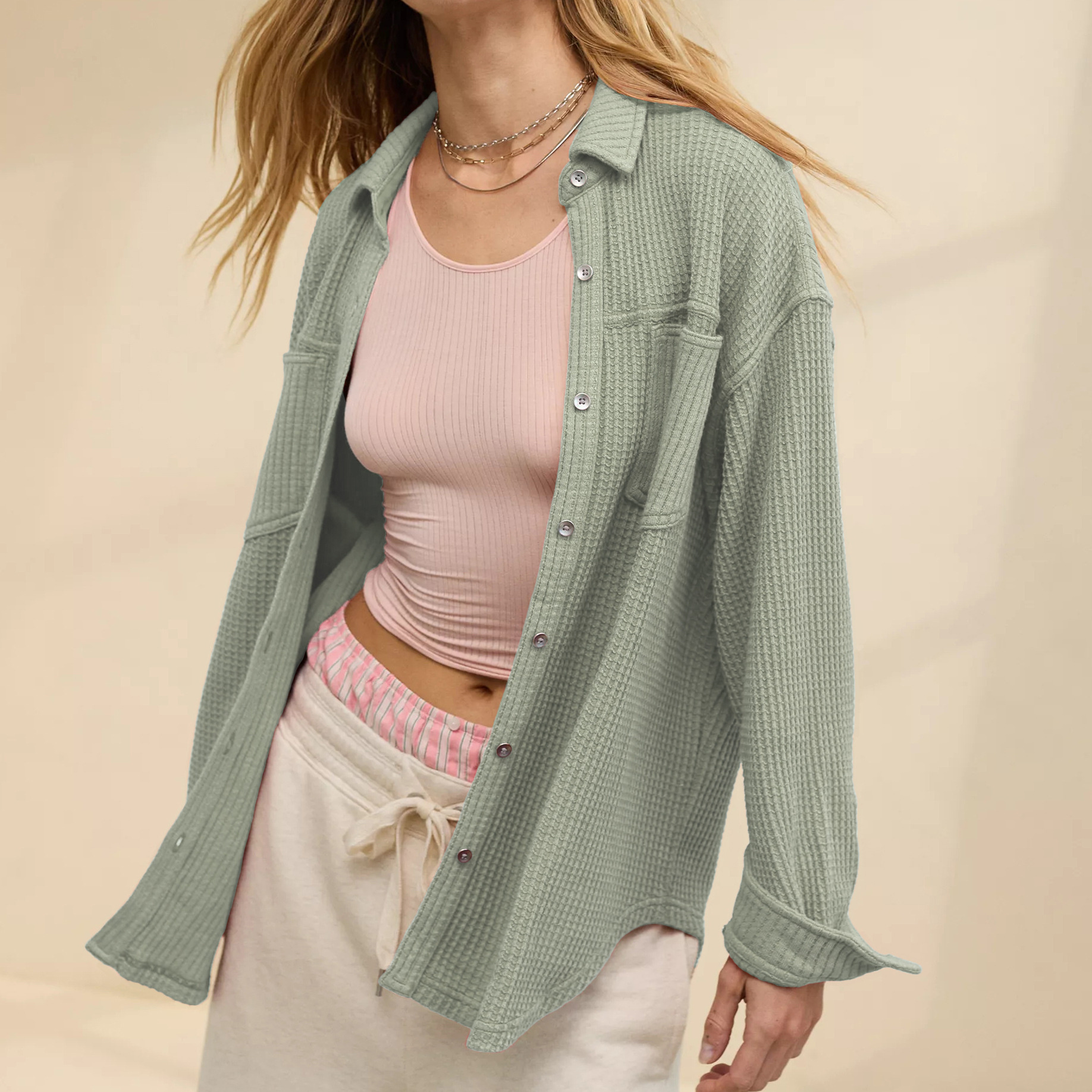 new Free shipping designer coat for women Button long sleeved warm jacket fashionable casual pocket high end cardigan