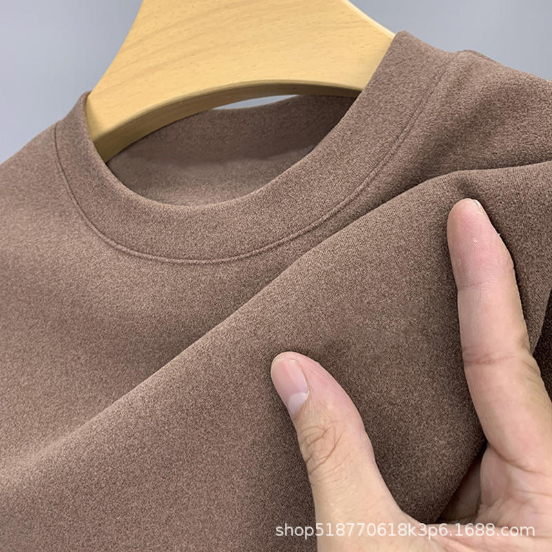 C181030 men's long-sleeved T-shirt men's autumn and winter loose round neck sweater German velvet bottoming shirt autumn wear warm clothes