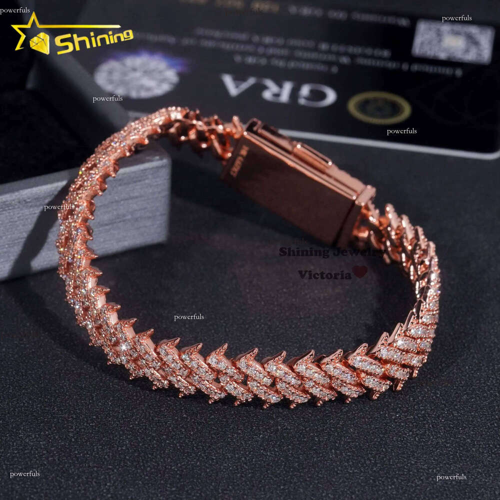Hot Sale Soild Sier Rose Gold Plated Hip Hop Necklace 10MM VVS Moissanite Dia Spike Cuban k Chain