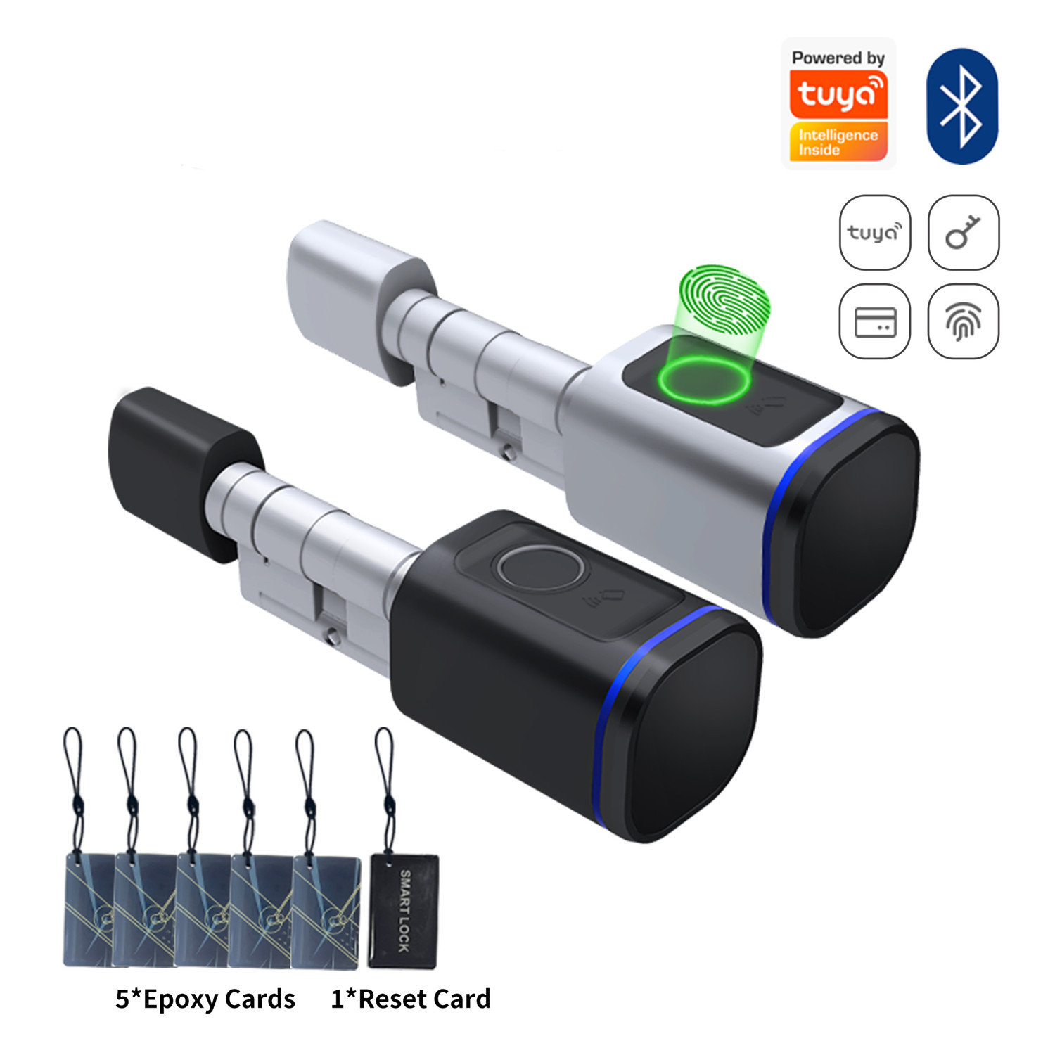 Fingerprint Smart Locks Door Lock Tuya APP Control Cylinder Keystroke Home Systems IC Cards Black Emergency Key Unlock High-Security Adjustable Cylinder