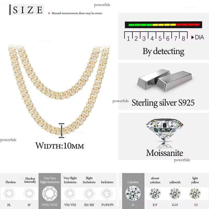 Direct Factory Price Iced Out 10mm Gold Plated Sterling Sier VVS Moissanite Dia Miami Cuban Lin Chain Necklace