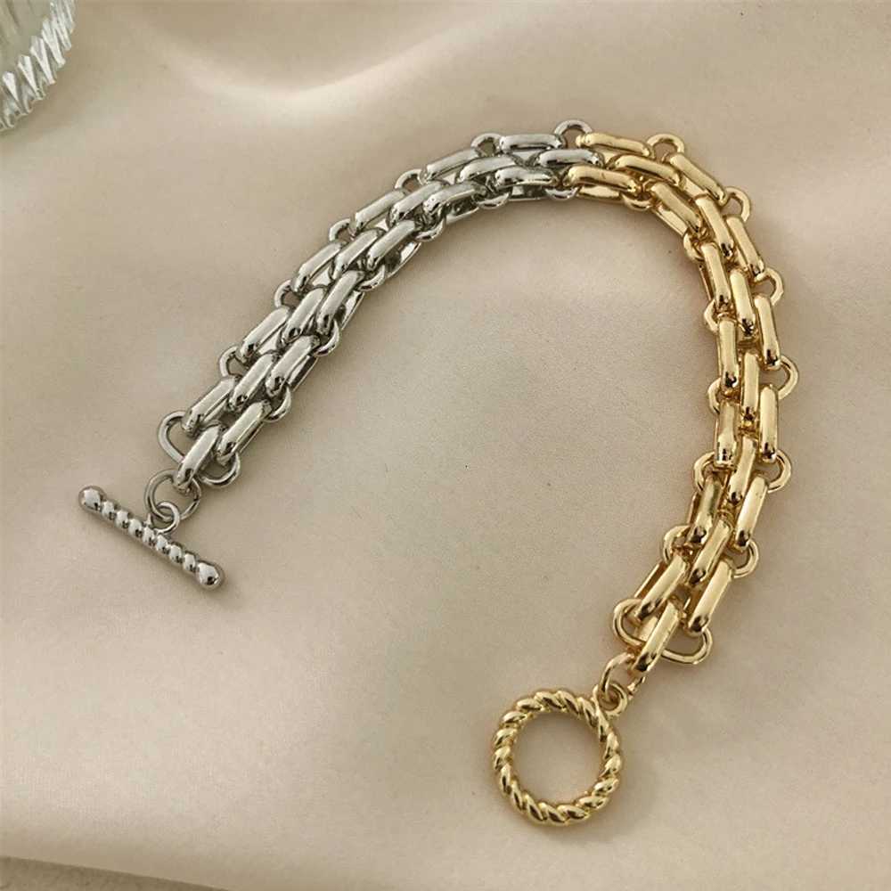 GHIDBK Punk Half Gold Color Half Silver Color Chunky Wide Chains Bracelets Woman Rock Toggle Clasp Bracelet Statement JewelryXJ250715 - view 6