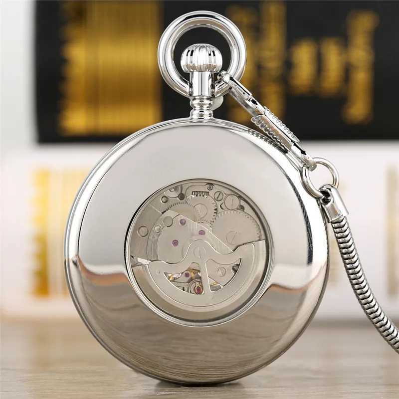 Gold/Silver Roman Numerals Open Face Men Women Mechanical Automatic Pocket Watch Pendant Chain Clock Skeleton Watches Gift Z250714
