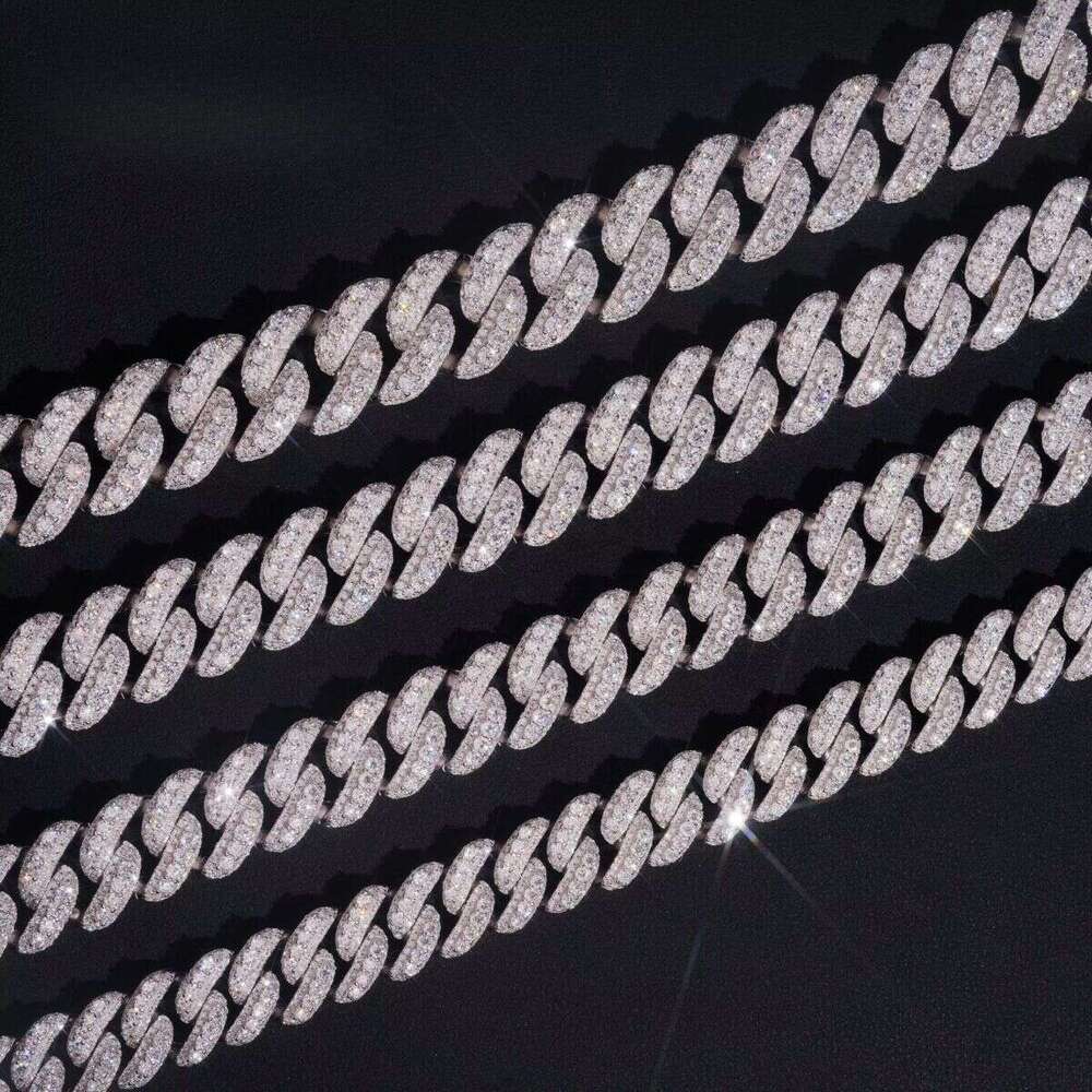 Through Tester Hip Hop Necklace 13mm 15mm 16mm 18mm Three Row Sier VVS Silicon Stone Cuban ChainDesigner necklace
