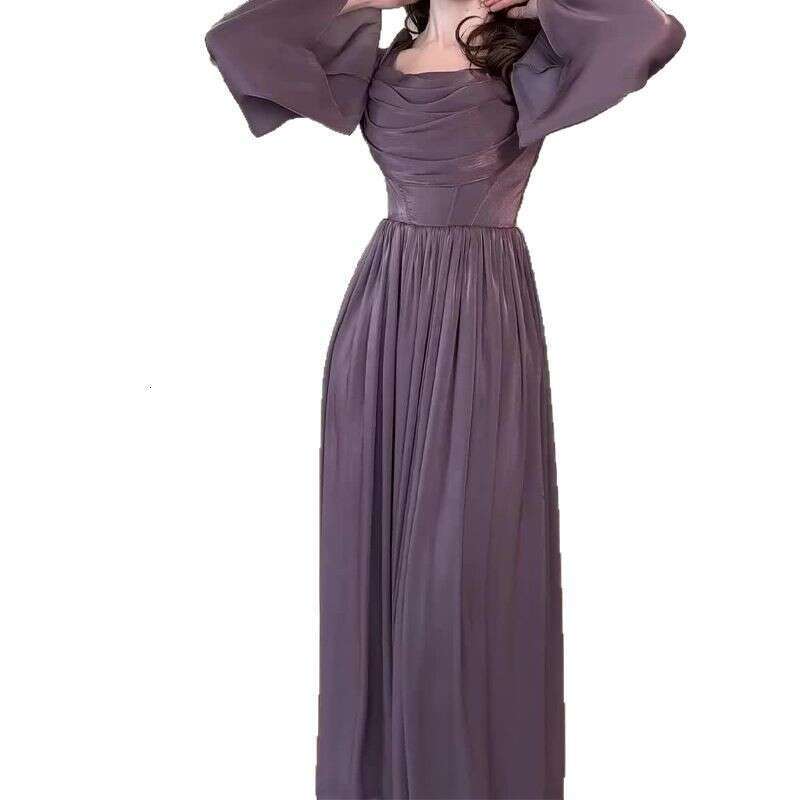 Spring Women's French Style Square Neck Ruched Slim Fit Elegant High Waist Skirt B5
