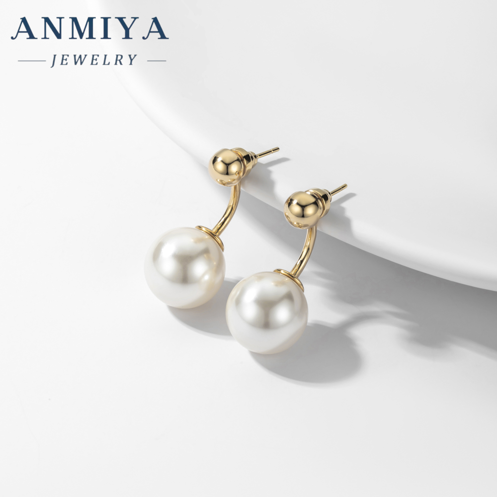 Korean Sterling Silver Pearl Crystal Earrings Gold Silver Color 925 Silver Stud Earrings for Women Jewelry