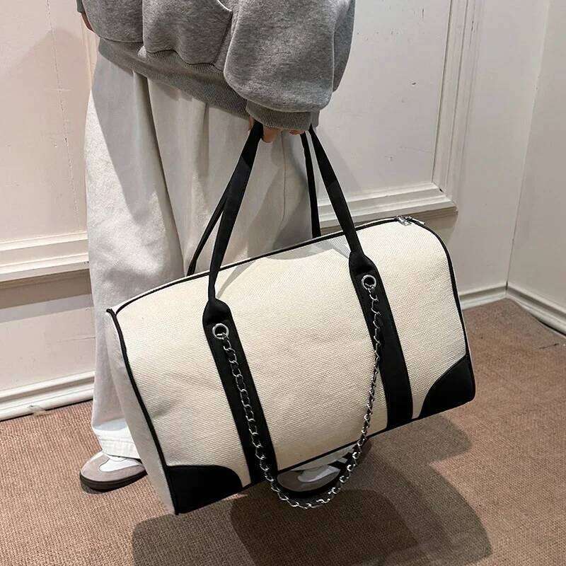 2025 New Commuter Travel Women's Large Capacity Canvas Handbags Simple Fashion Shoulder Chain Tote Bag